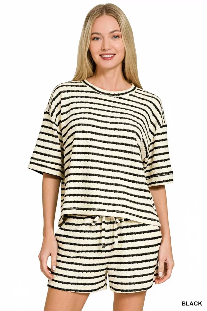 Striped Short Sleeve Tee & Shorts Set