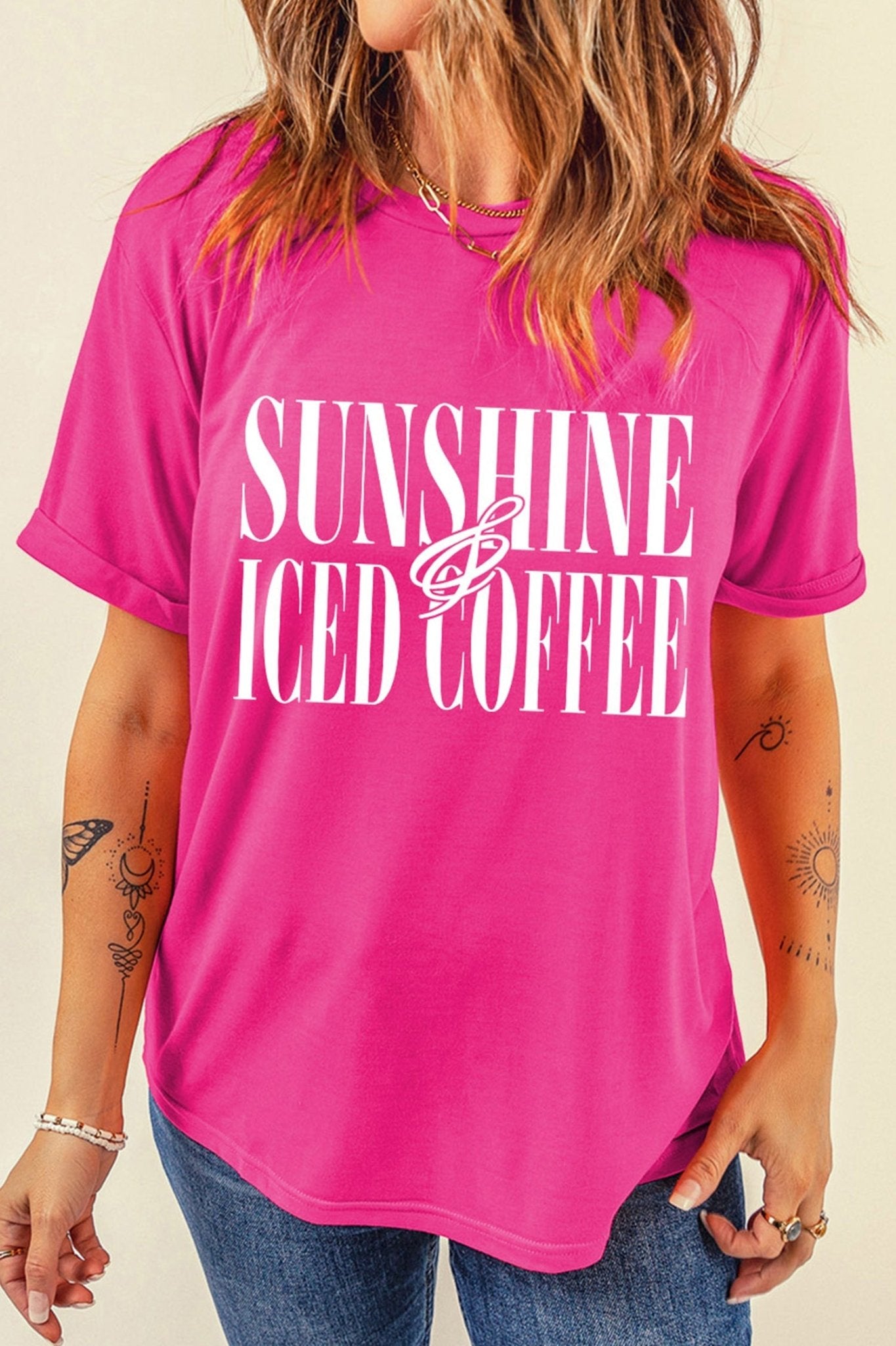 Rose Red SUNSHINE ICED COFFEE Casual Summer T Shirt - Loving It Shop