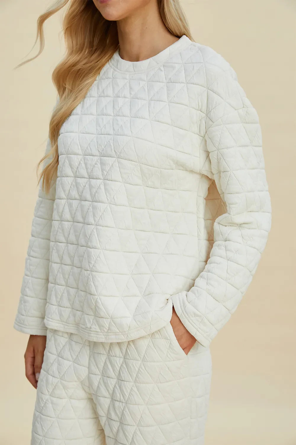 I am a Fashion junky Full Size Texture Round Neck Long Sleeve Top and Pants Set