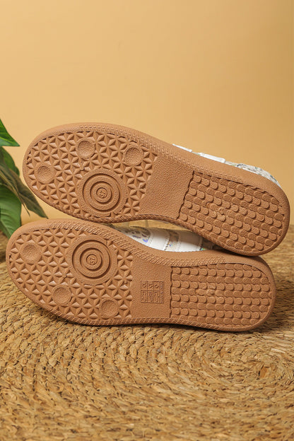 Coffee PU Leather Detail Shimmer Leopard Printed Lace-up Sneakers
