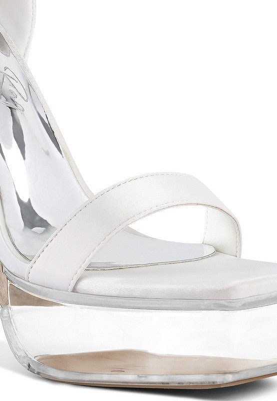 Kiri Satin Clear High Heeled Bow Sandals - Loving It Shop