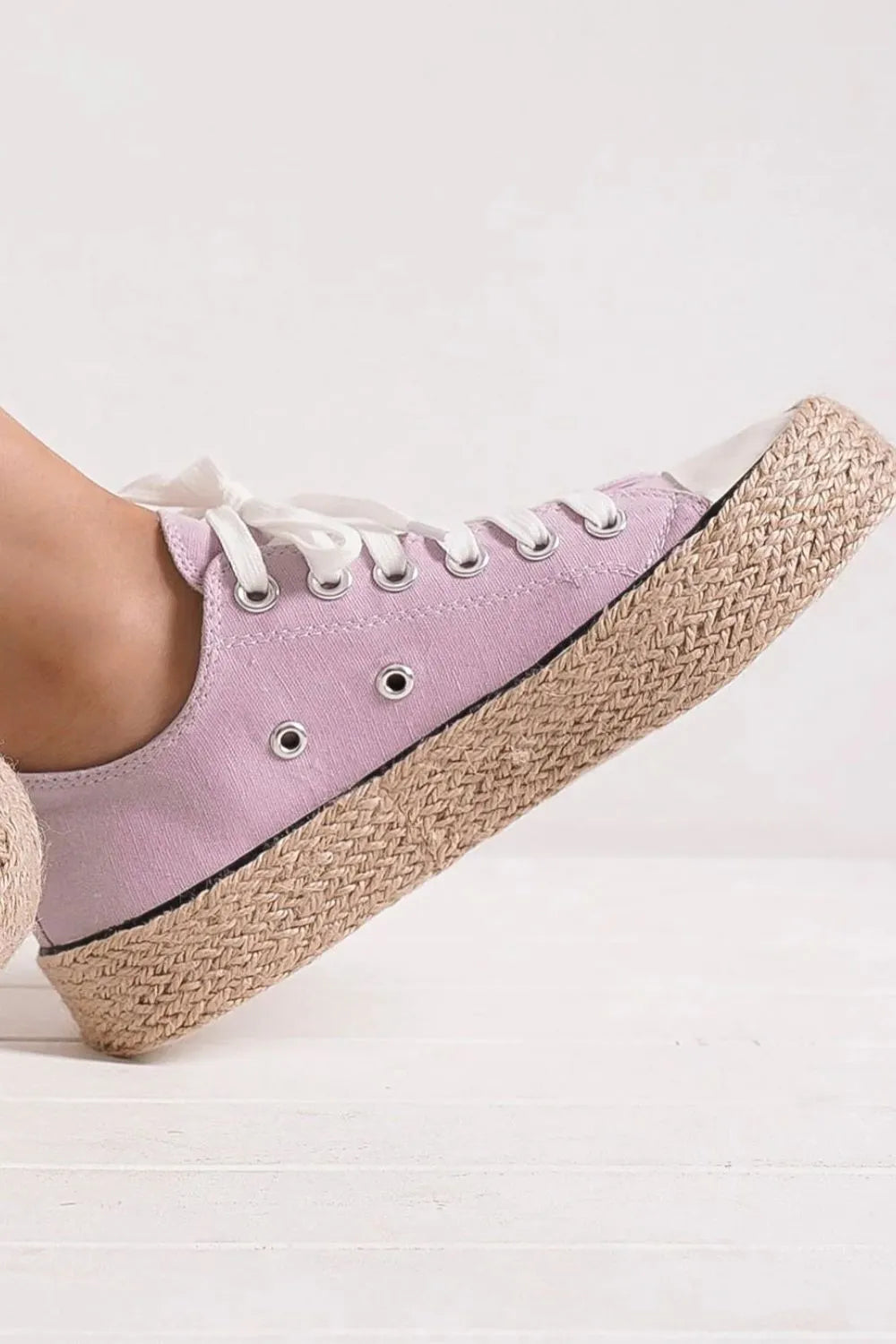 Fashion Lace Up Woven Espadrille Sole Sneakers