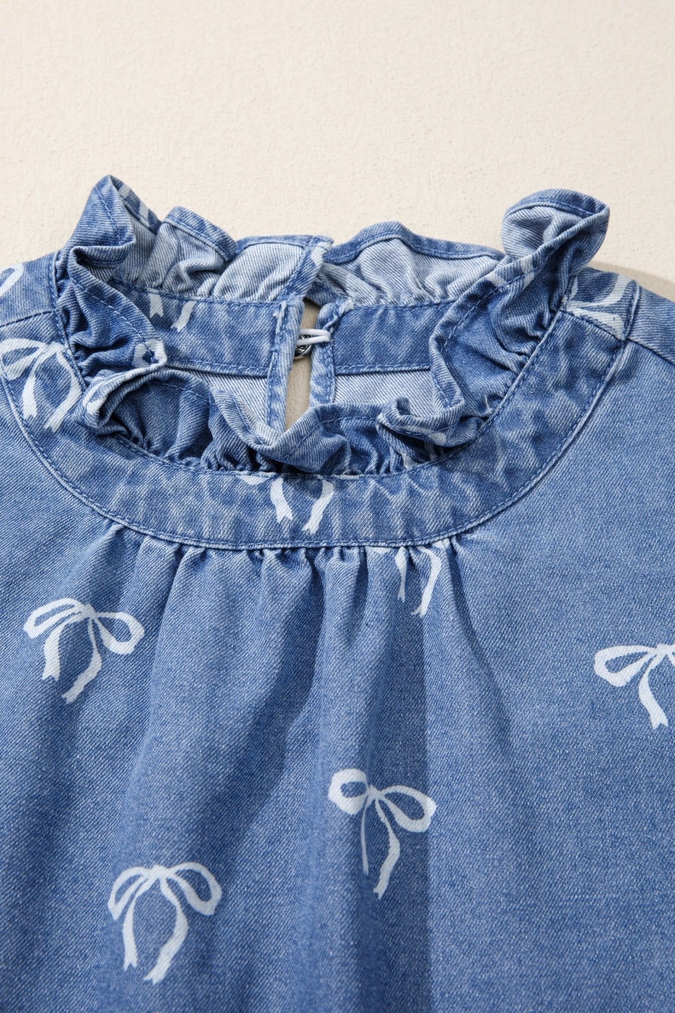 Blue Frilled Collar Flutter Sleeve Denim Top - Loving It Shop