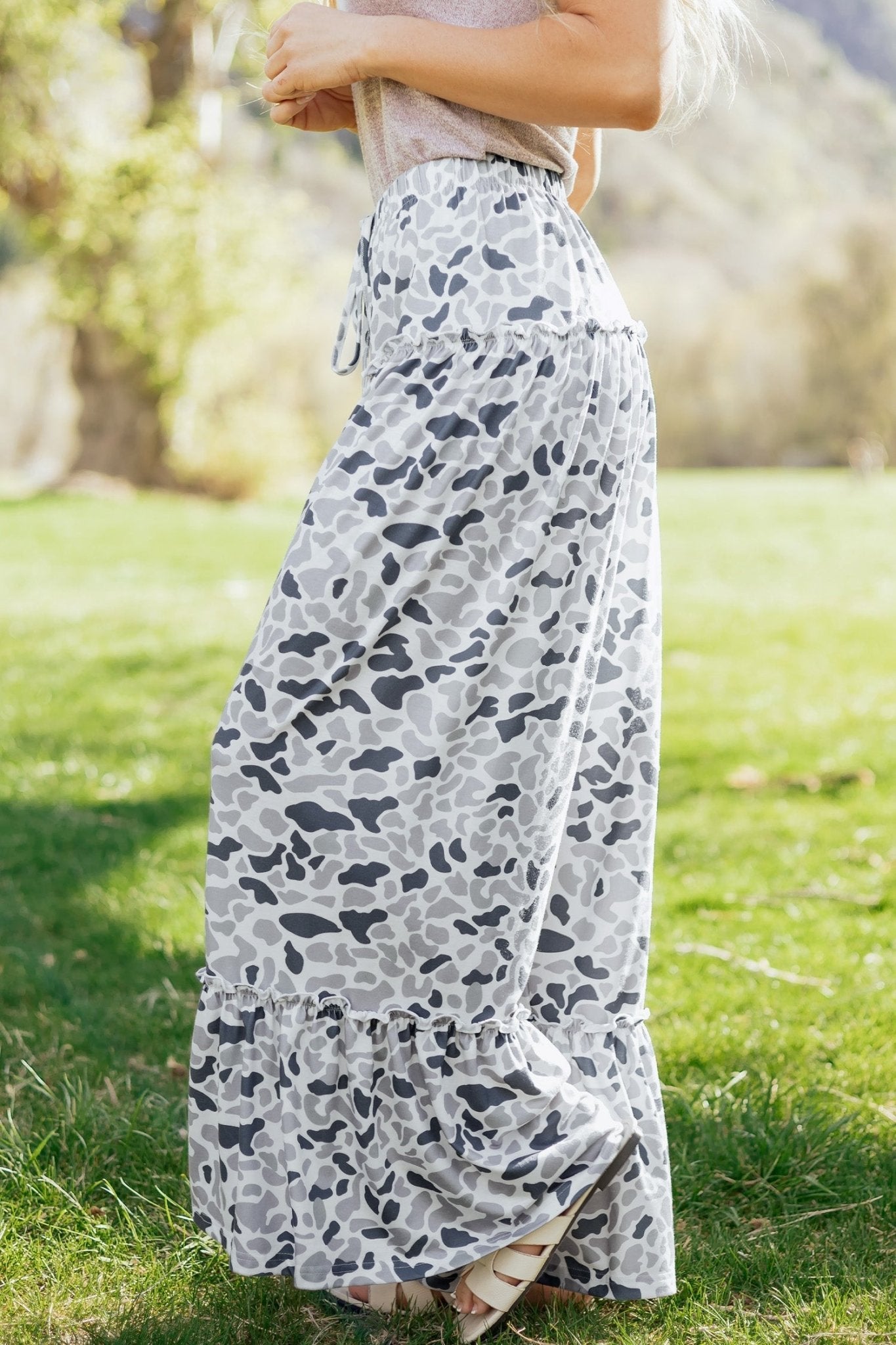 Beige Camo Print Wide Leg Casual Pants - Loving It Shop