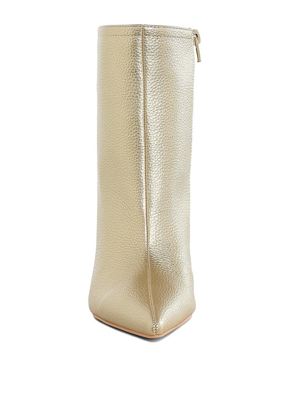 Tentia Metallic Pleather Spool Heel Boots