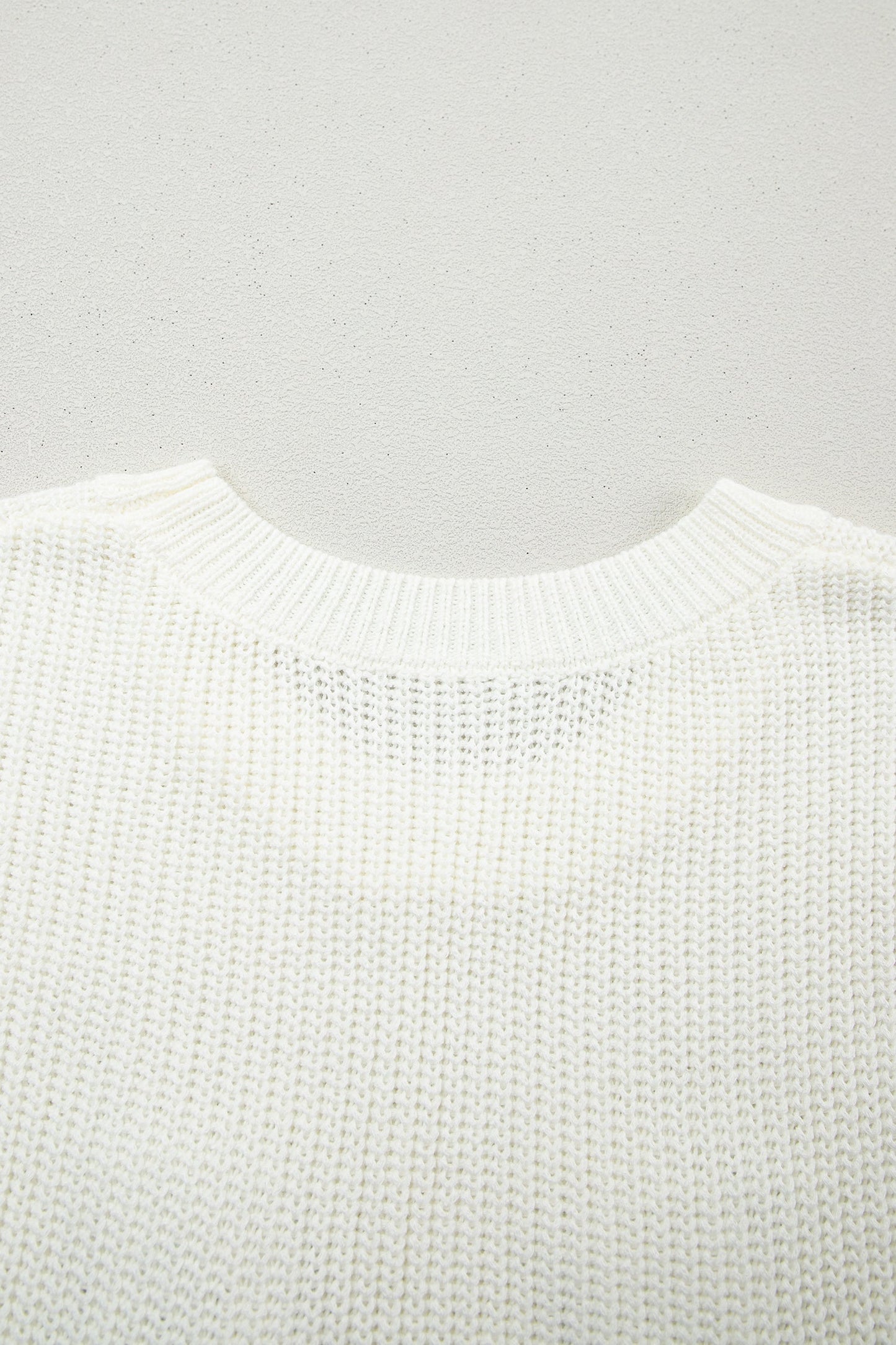 White Crochet Horseshoe Short Sleeve Knit Sweater