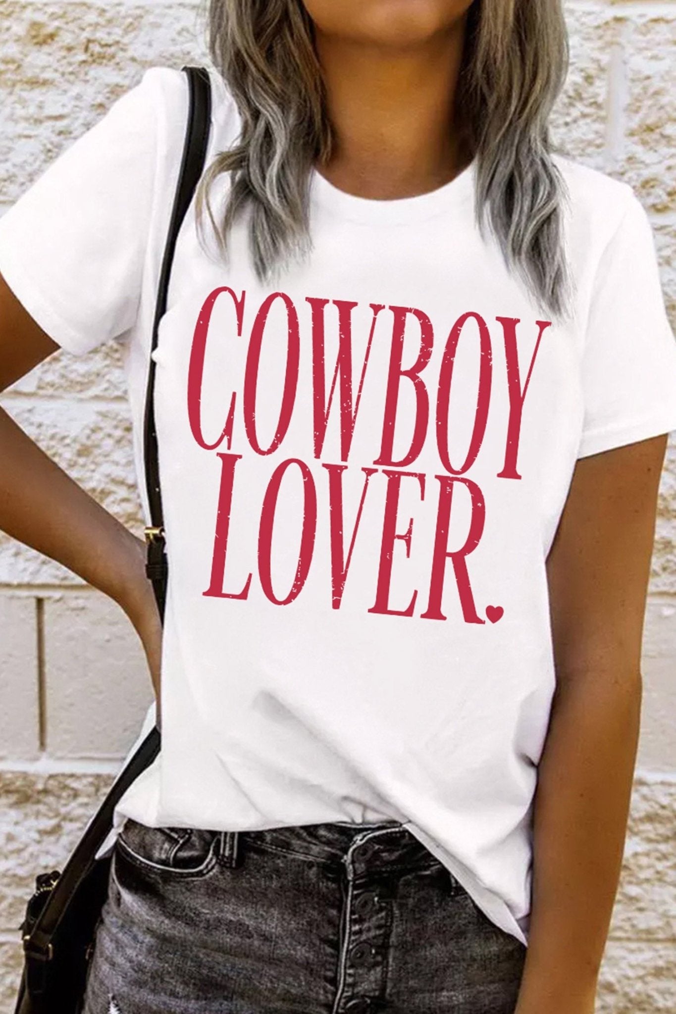 White COWBOY LOVER Lettering Graphic Tee - Loving It Shop