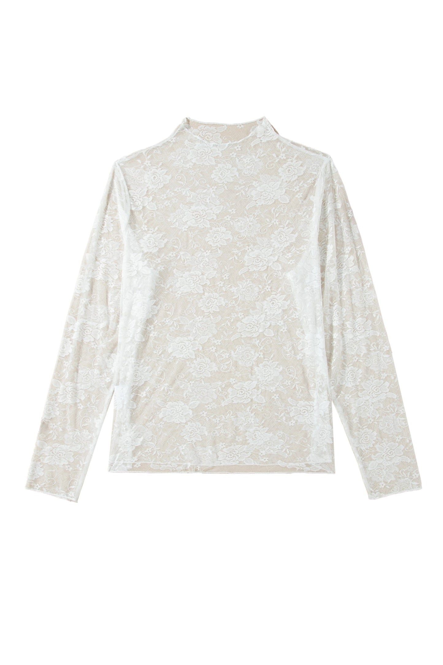 White Plus Size Floral Mesh Long Sleeve Top