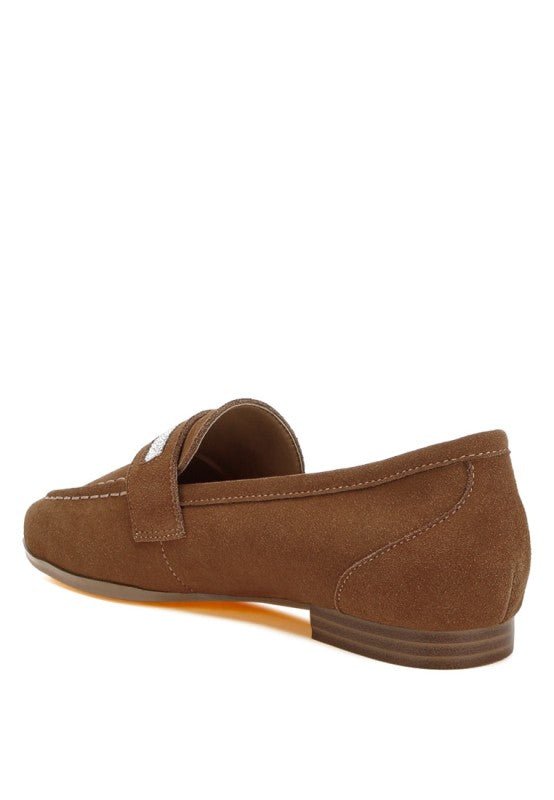 New Ode Rhinestone Penny Strap Loafers Loafers - Loving It Shop