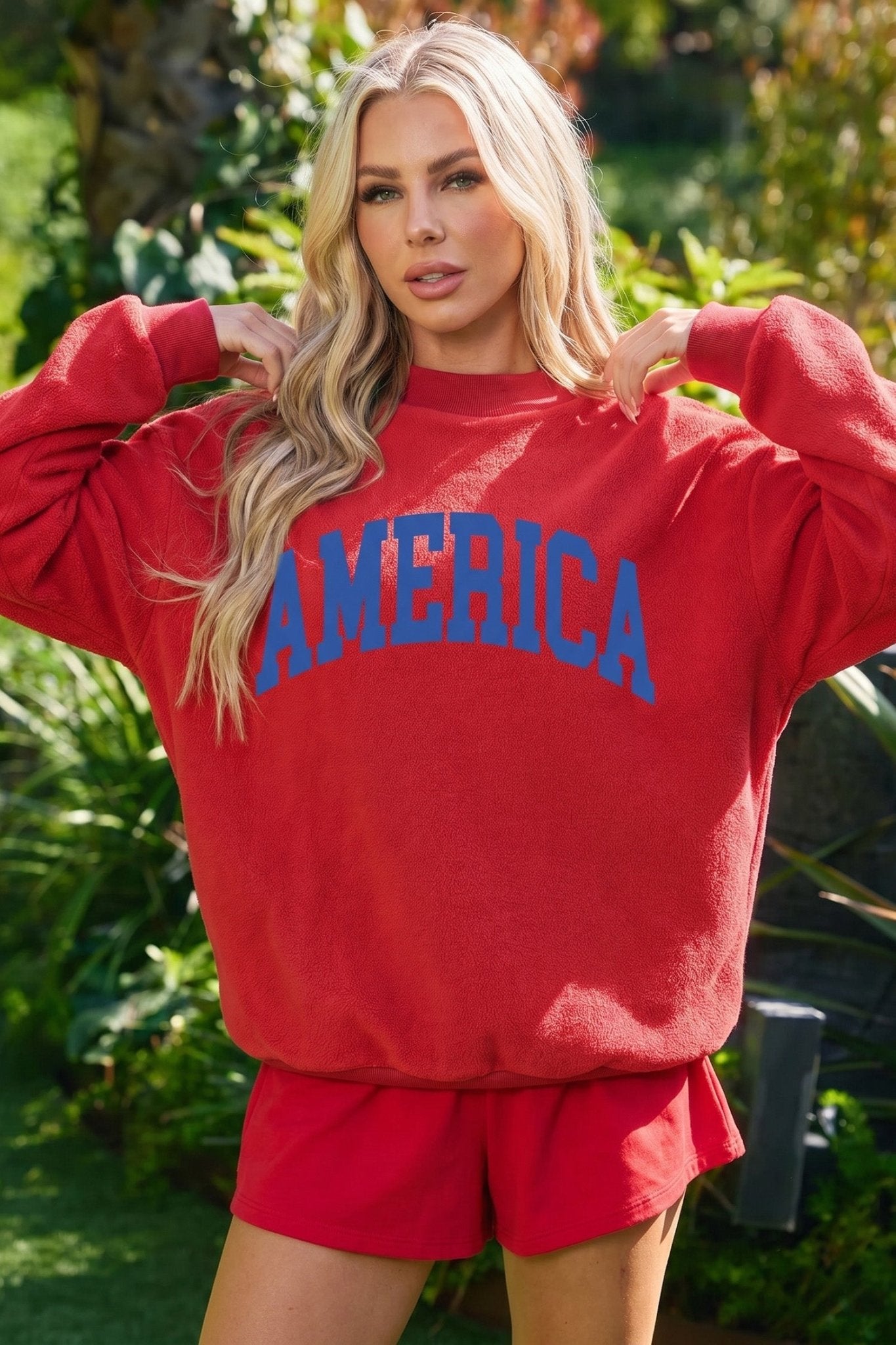 Racing Red Mock Neck Reversible USA/America Graphic Sweatshirt - Loving It Shop