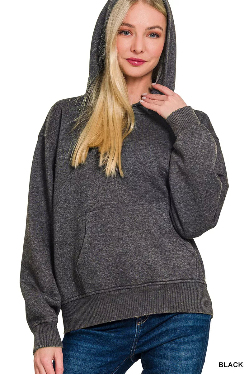 Fleece Acid Wash Kangaroo Pocket Hoodie