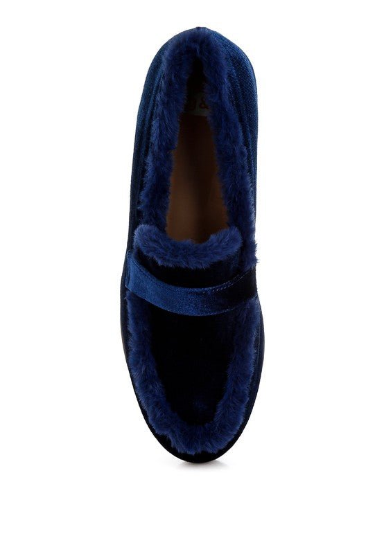 Bastian Fur Detail Velvet Loafers - Loving It Shop