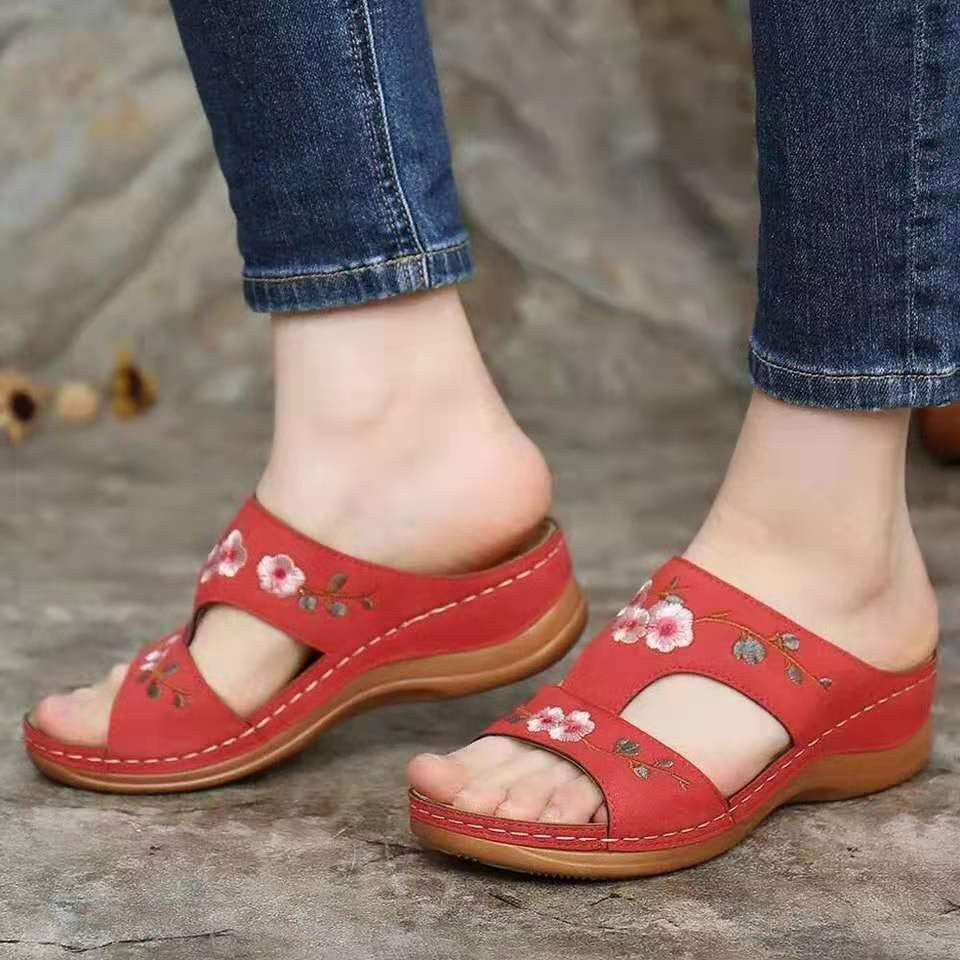 Wedge Heel Retro Stitched Embroidered Ethnic Style Women&