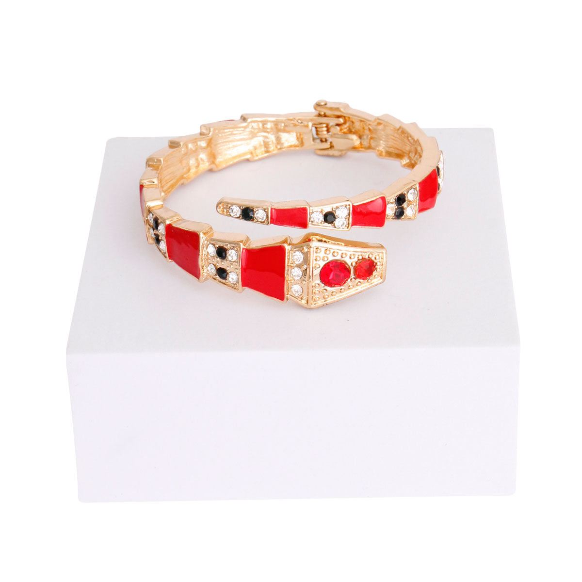 Statement Cuff Bracelet Red 3D Snake Wrap Stylish Luxury Jewelry