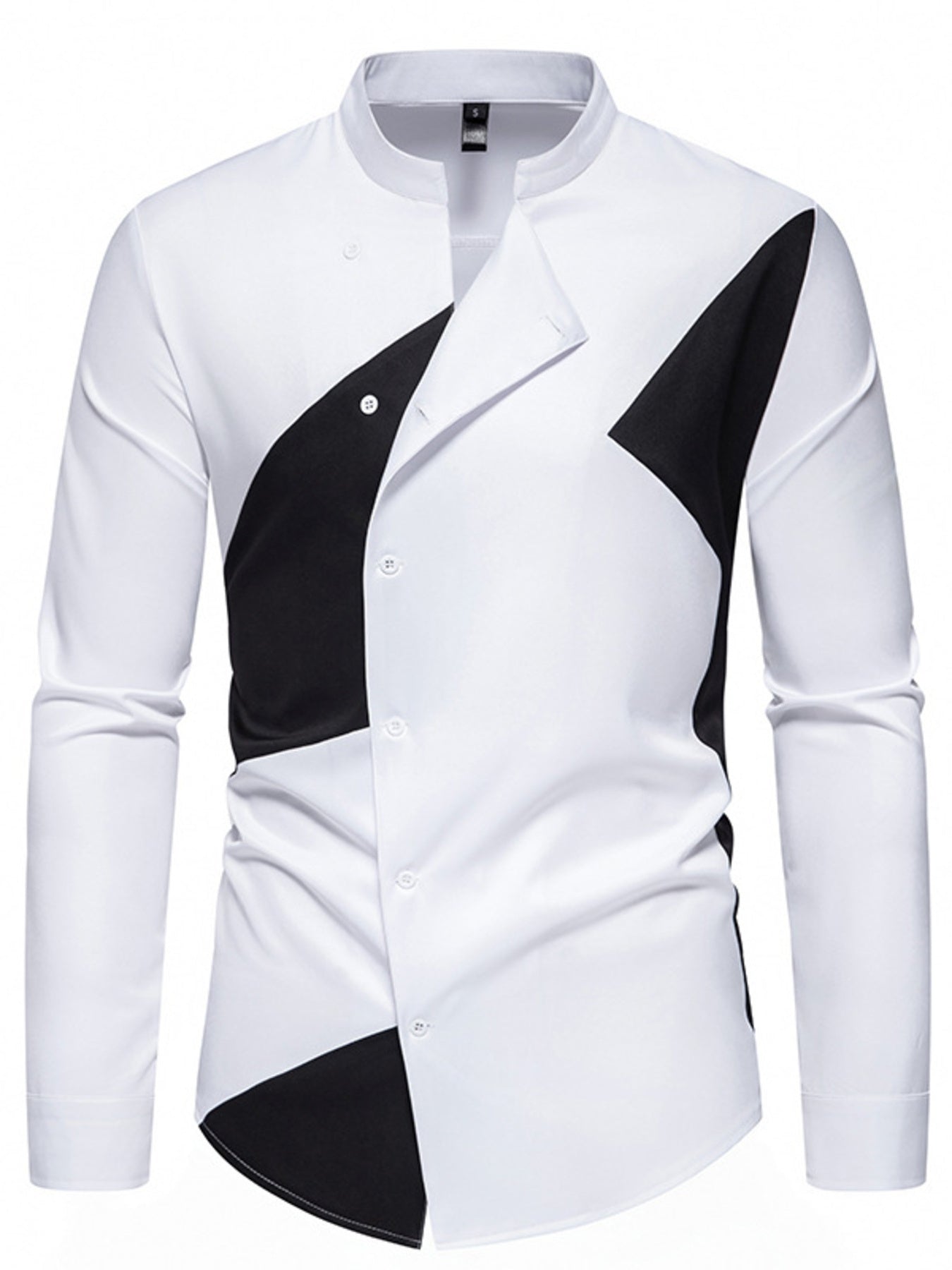 Men's Geometric Print Asymmetrical Button Shirt