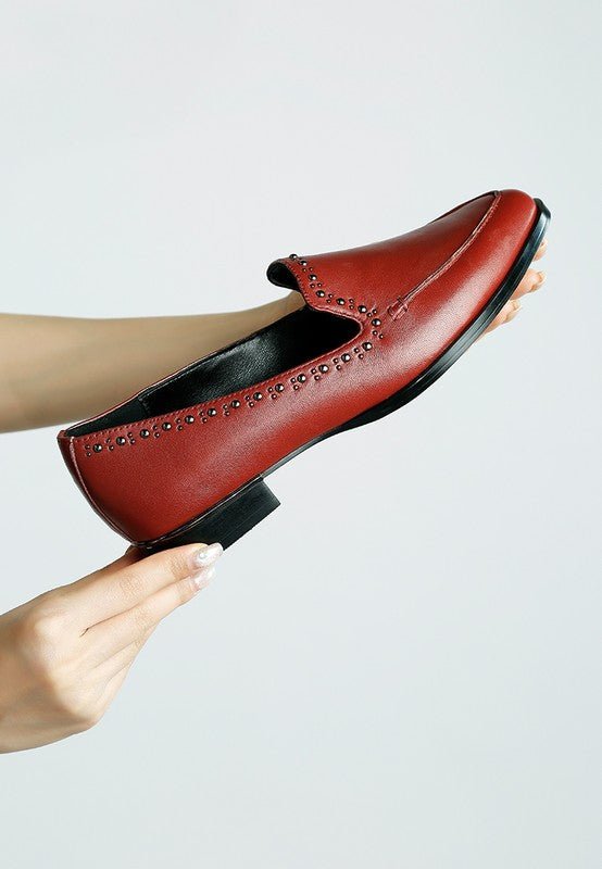 Wolferton Delicate Stud Detail Leather Loafers - Loving It Shop