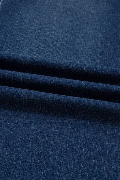Sail Blue Stitched Waist Detail Loose Cuffed Jeans