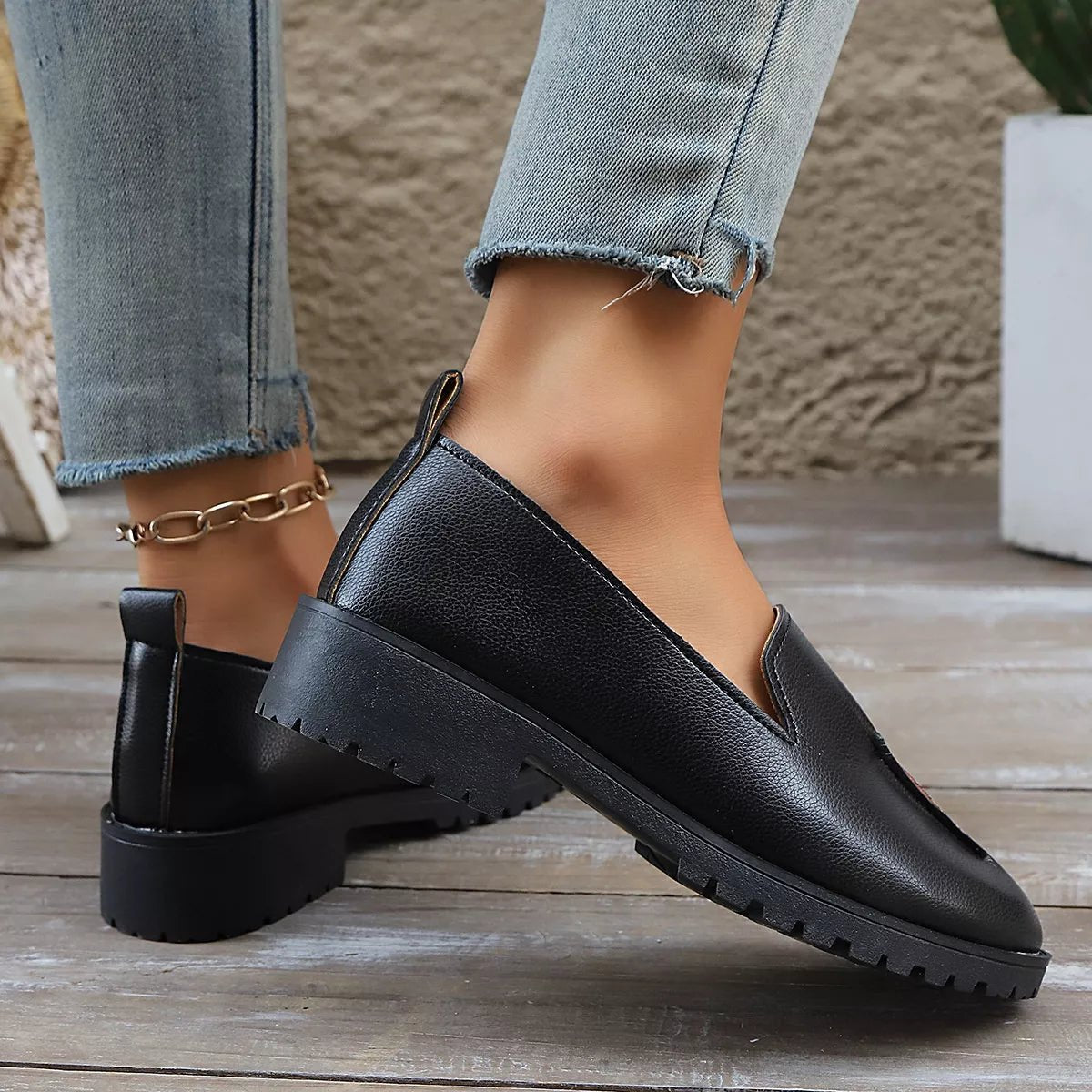 Round Toe Block Heels Loafers - Loving It Shop