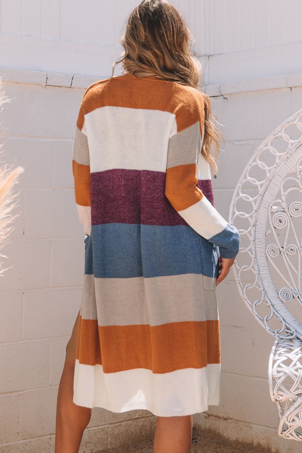 Multicolor Colorblock Open Front Long Knit Cardigan - Loving It Shop