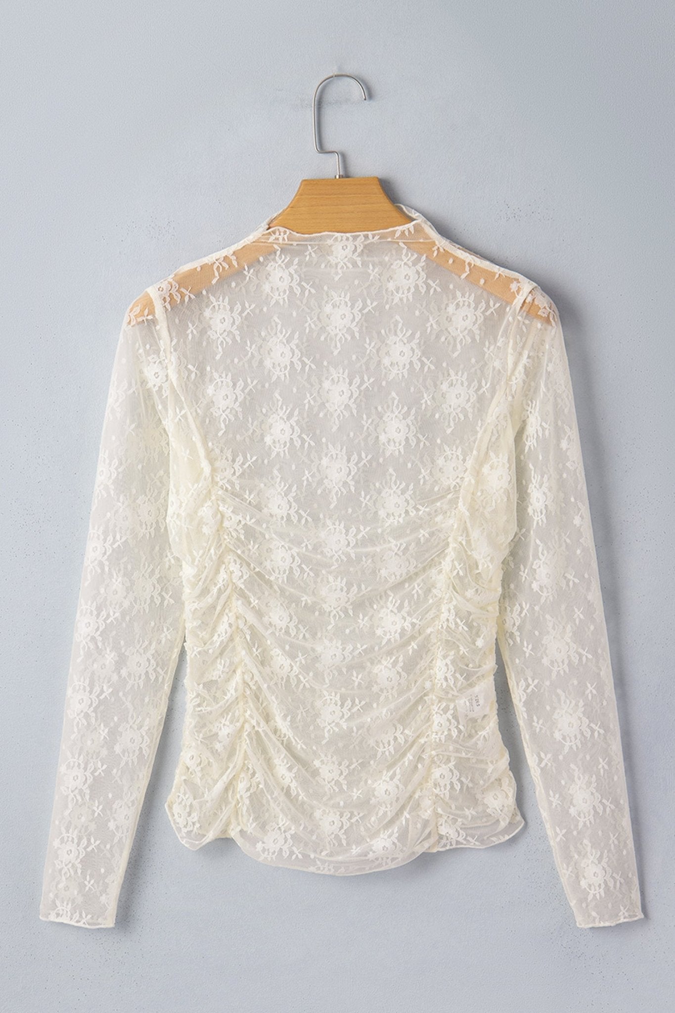 Jet Stream Sheer Floral Mesh Ruched Long Sleeve Top - Loving It Shop
