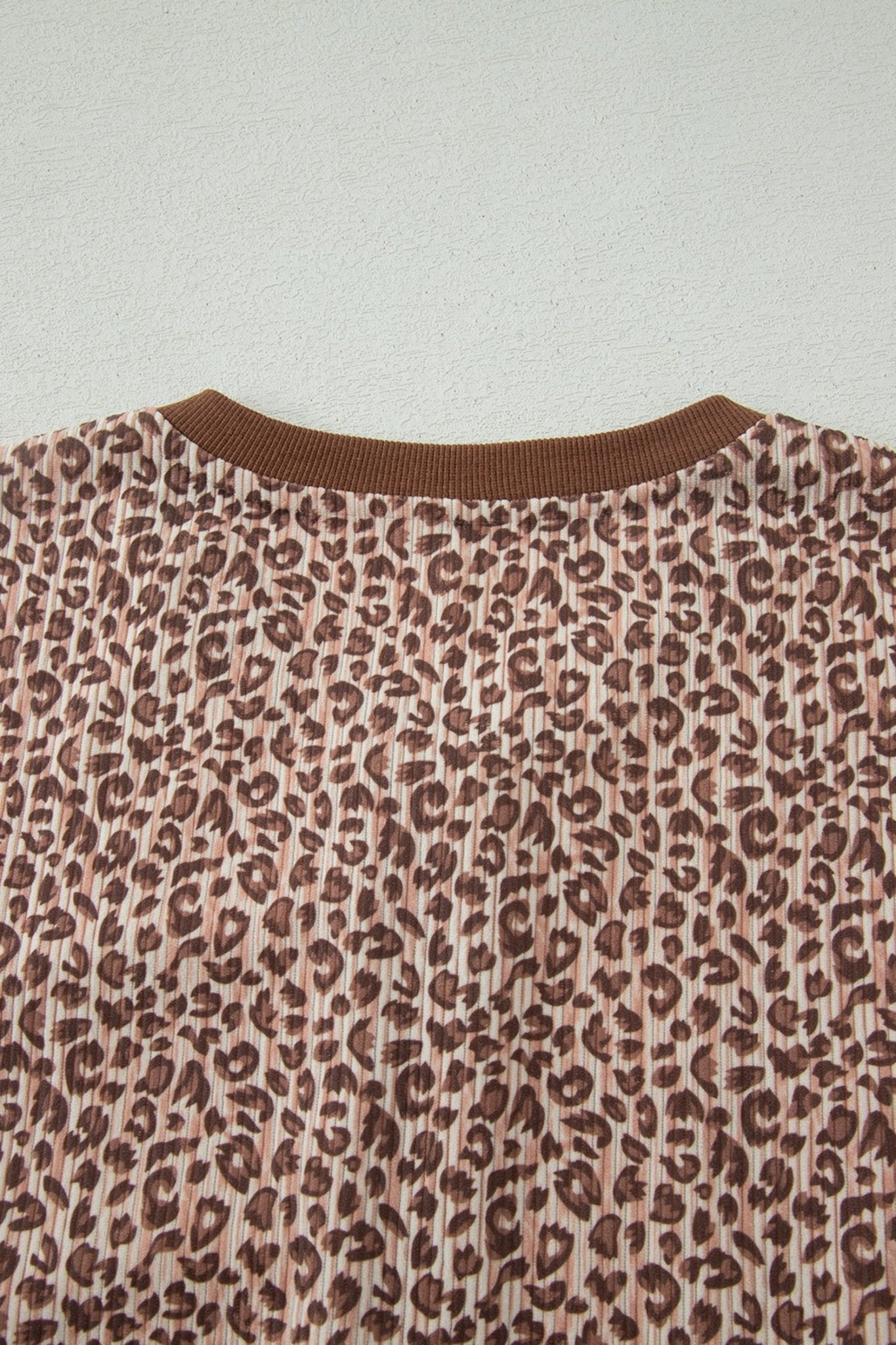 Brown Leopard Print Ribbed Patchwork Half Button Loose Tee Elastic Waist Short 2pcs Set - Loving It Shop