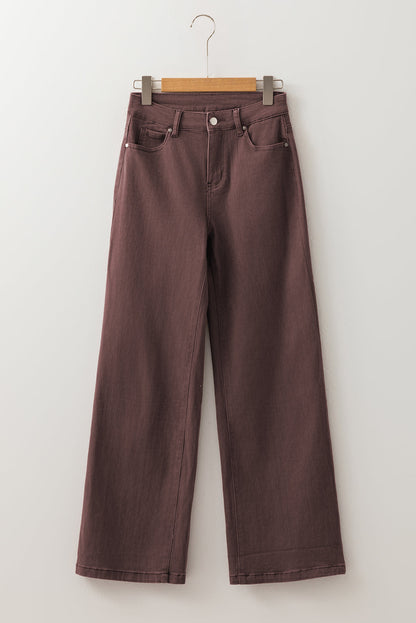 Coffee Loose Straight High Waist Solid Color Jeans
