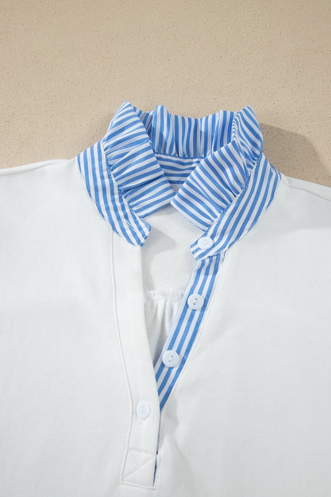 White Striped Frilled Collar Short Sleeve Blouse - Loving It Shop