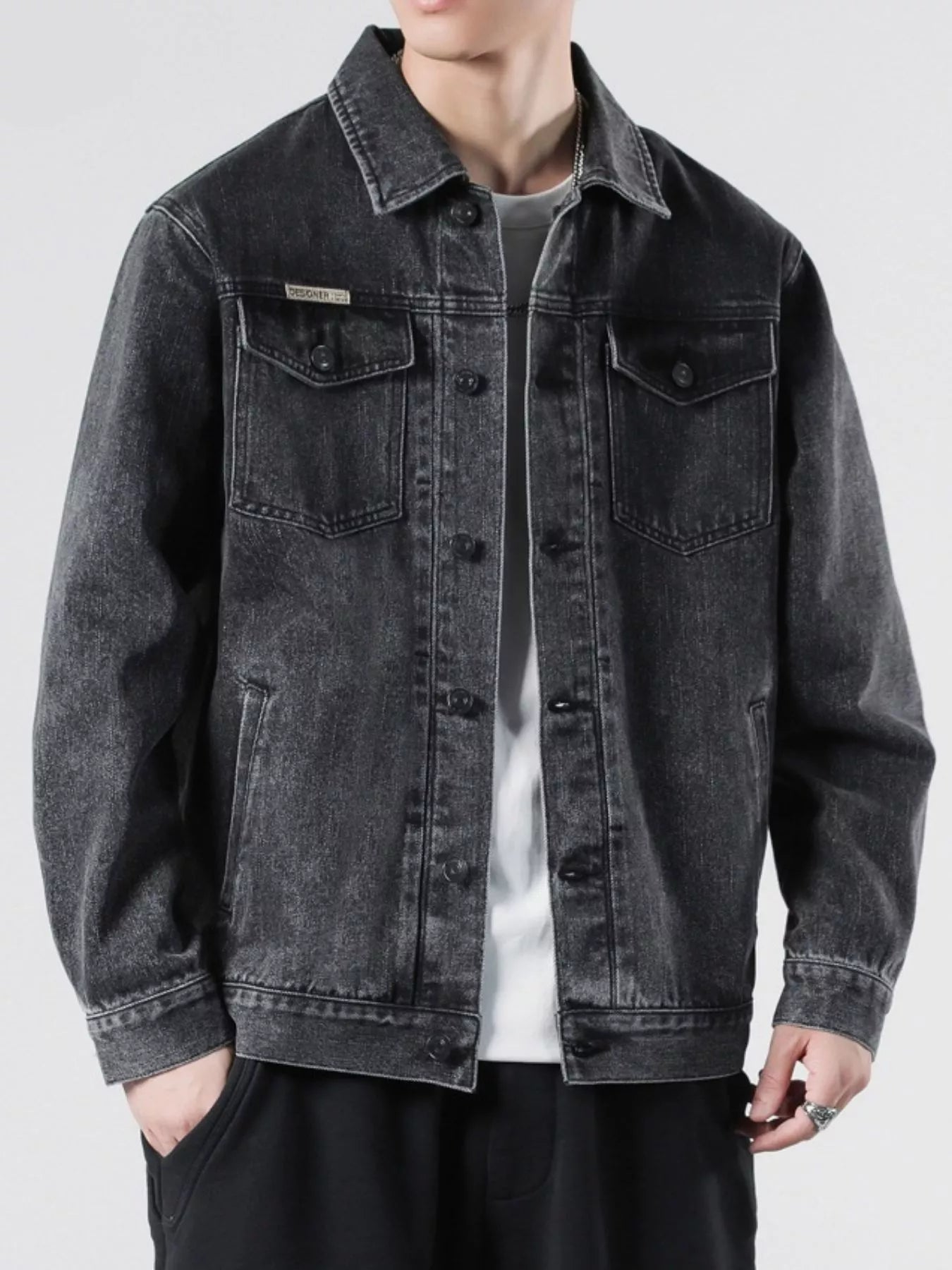 Men's Plus Size Button Up Wash Denim Jacket