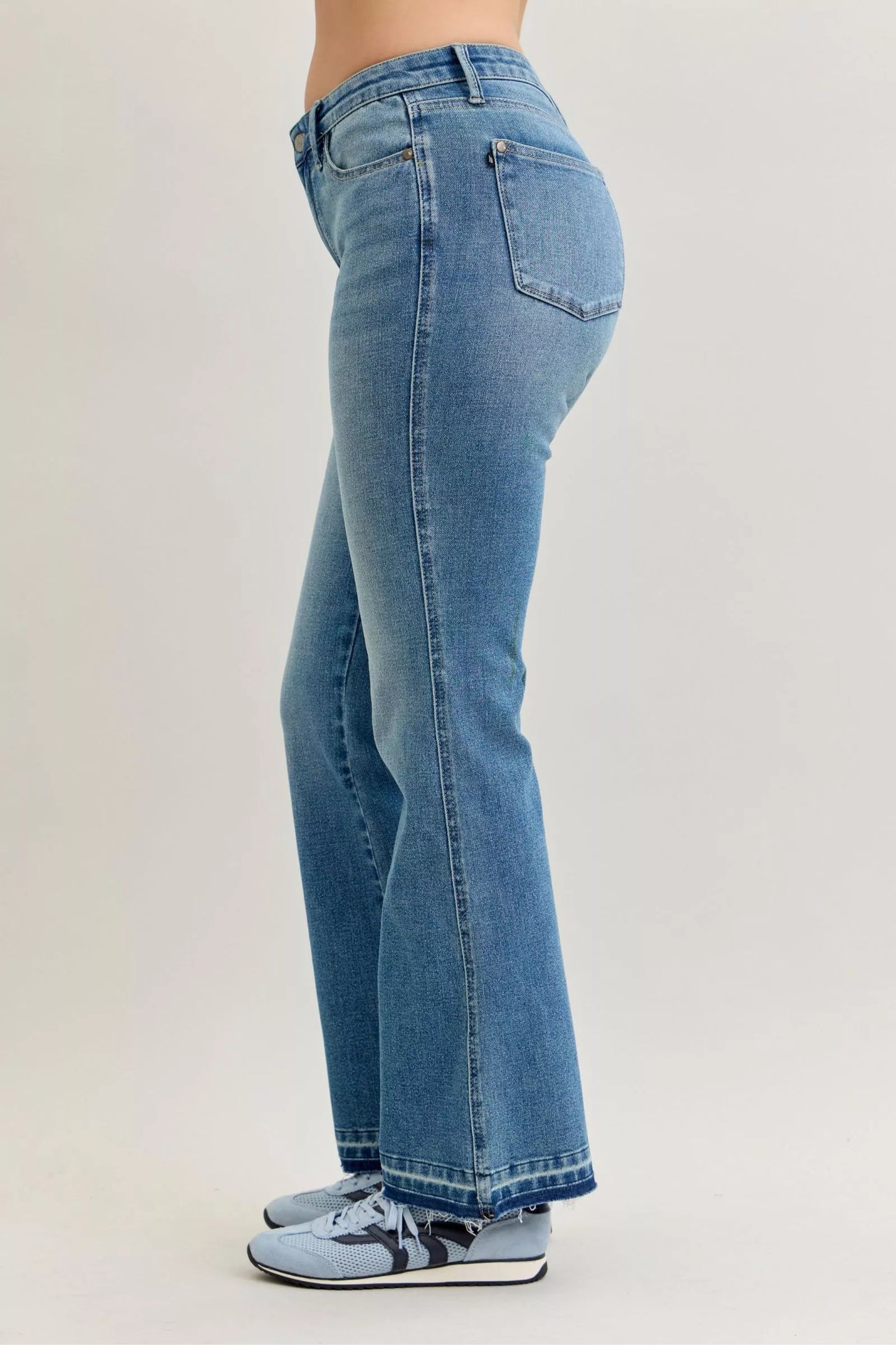 Full Size Mid Rise Slim Bootcut Tummy Control Release Hem Jeans Plus Size
