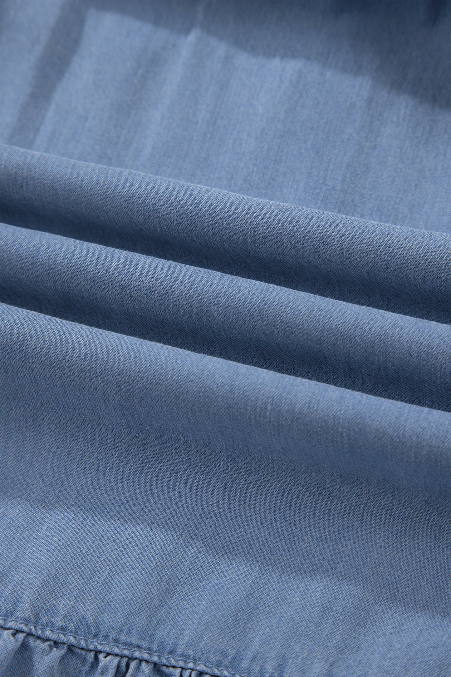Beau Blue Elastic Waist Ruffled Tiered Flared Denim Maxi Skirt