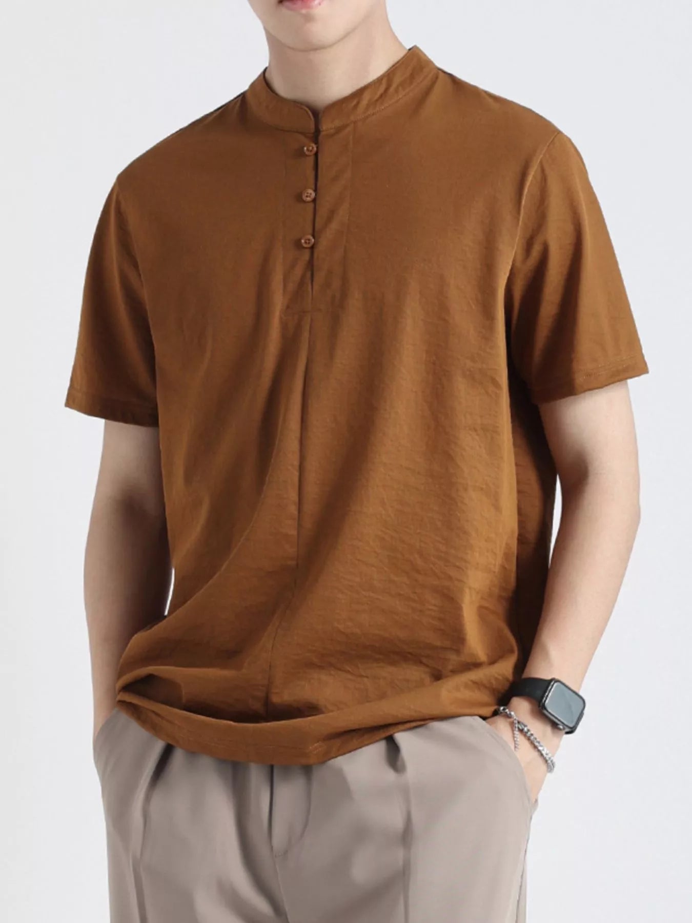 Men's Plus Size Button Detail Short Sleeve Top - Loving It Shop