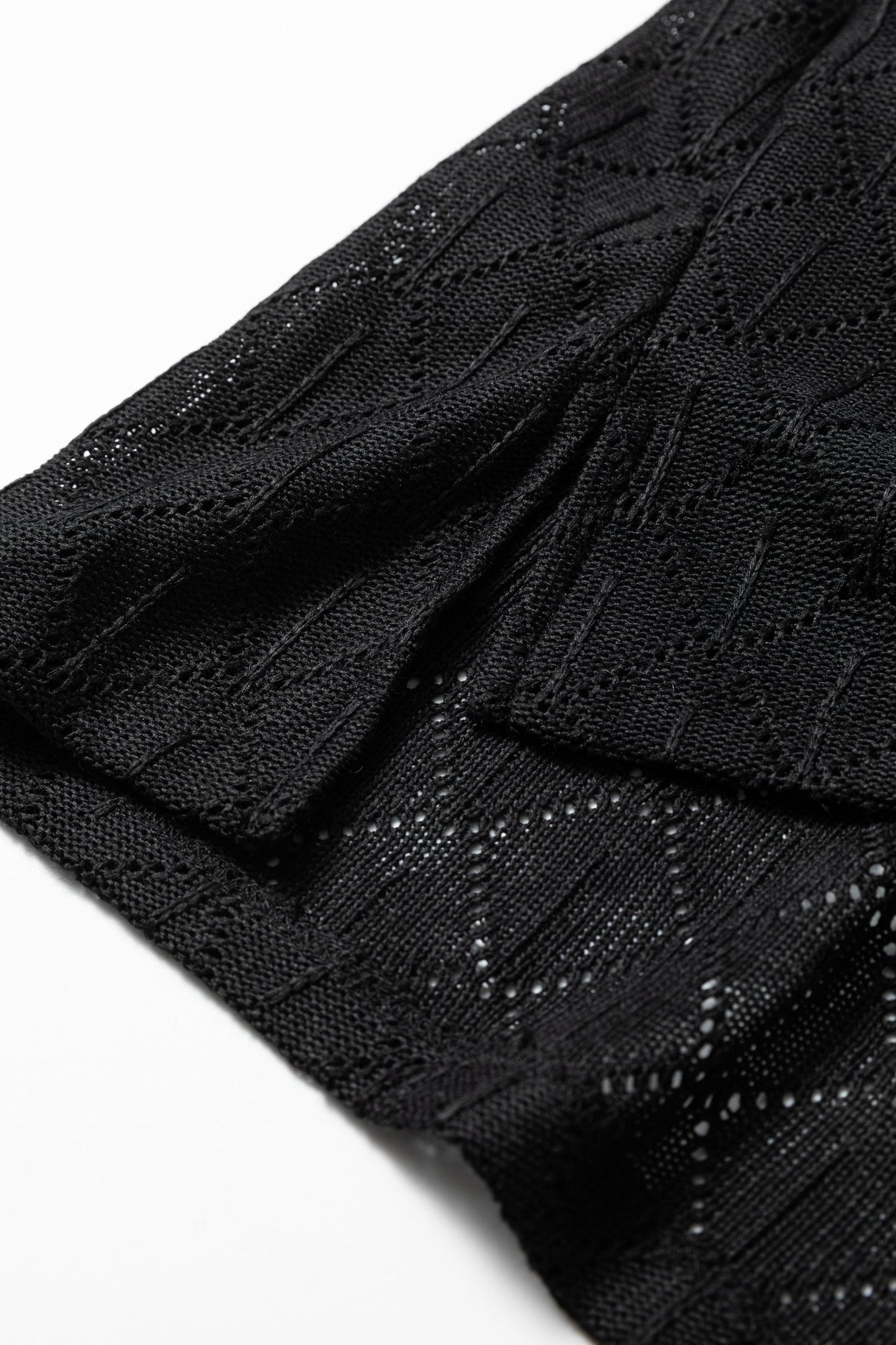 Black Pointelle Rhombus Knit Plus Size V Neck Loose Top