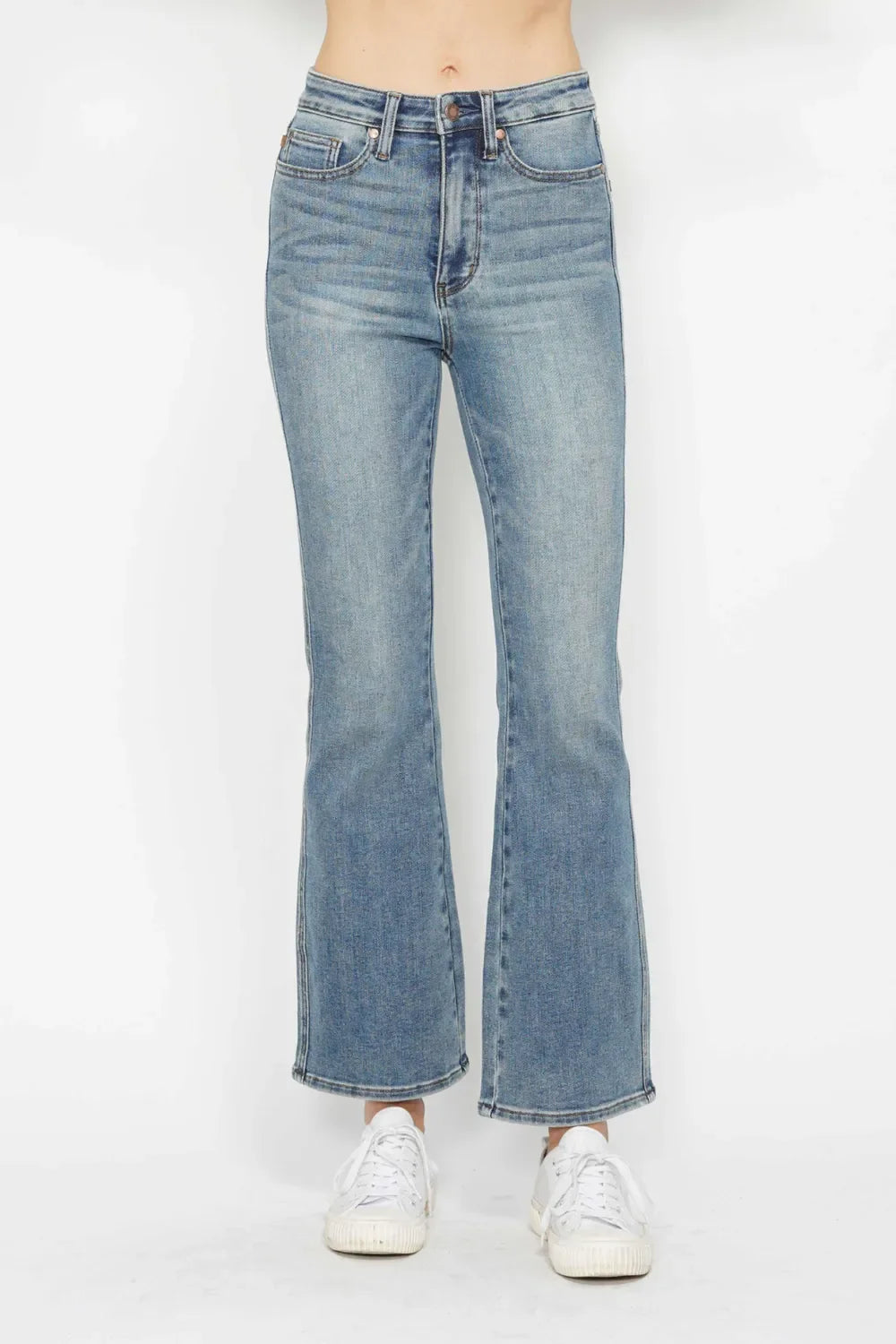 Full Size Tummy Control Back Embroidered Pocketed Bootcut Jeans Plus Size