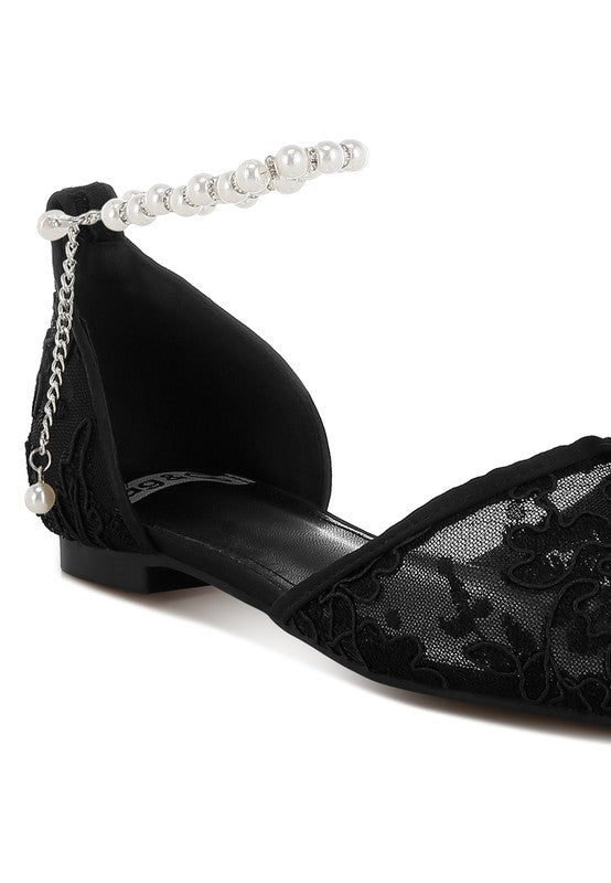 Shrami Pearl & Rhinestone Strap Flat Sandals