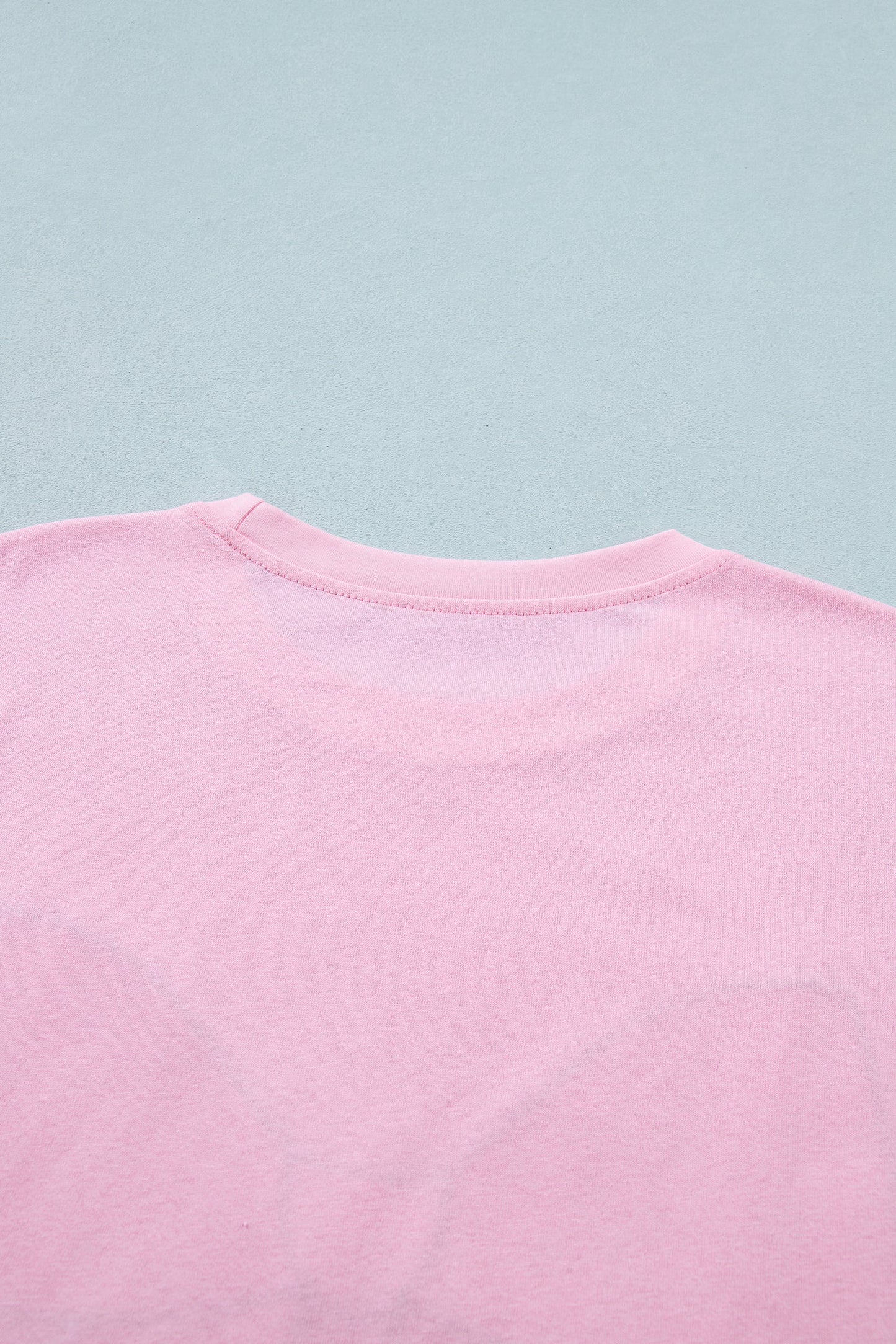 Pink Leopard Bow Embroidered Cotton Round Neck T Shirt