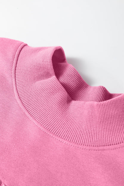 Bright Pink Oversize Blessed Embroidered Mock Neck Sweatshirt