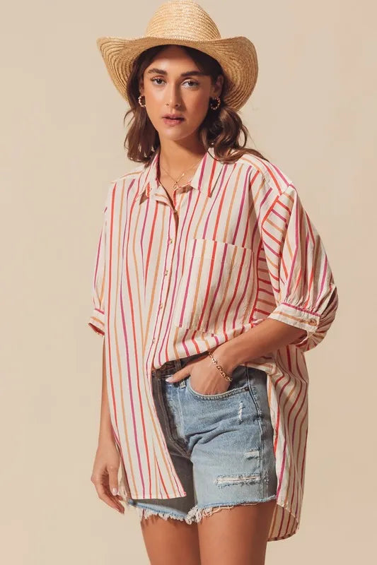 Multicolored Stripe Button Down Shirt