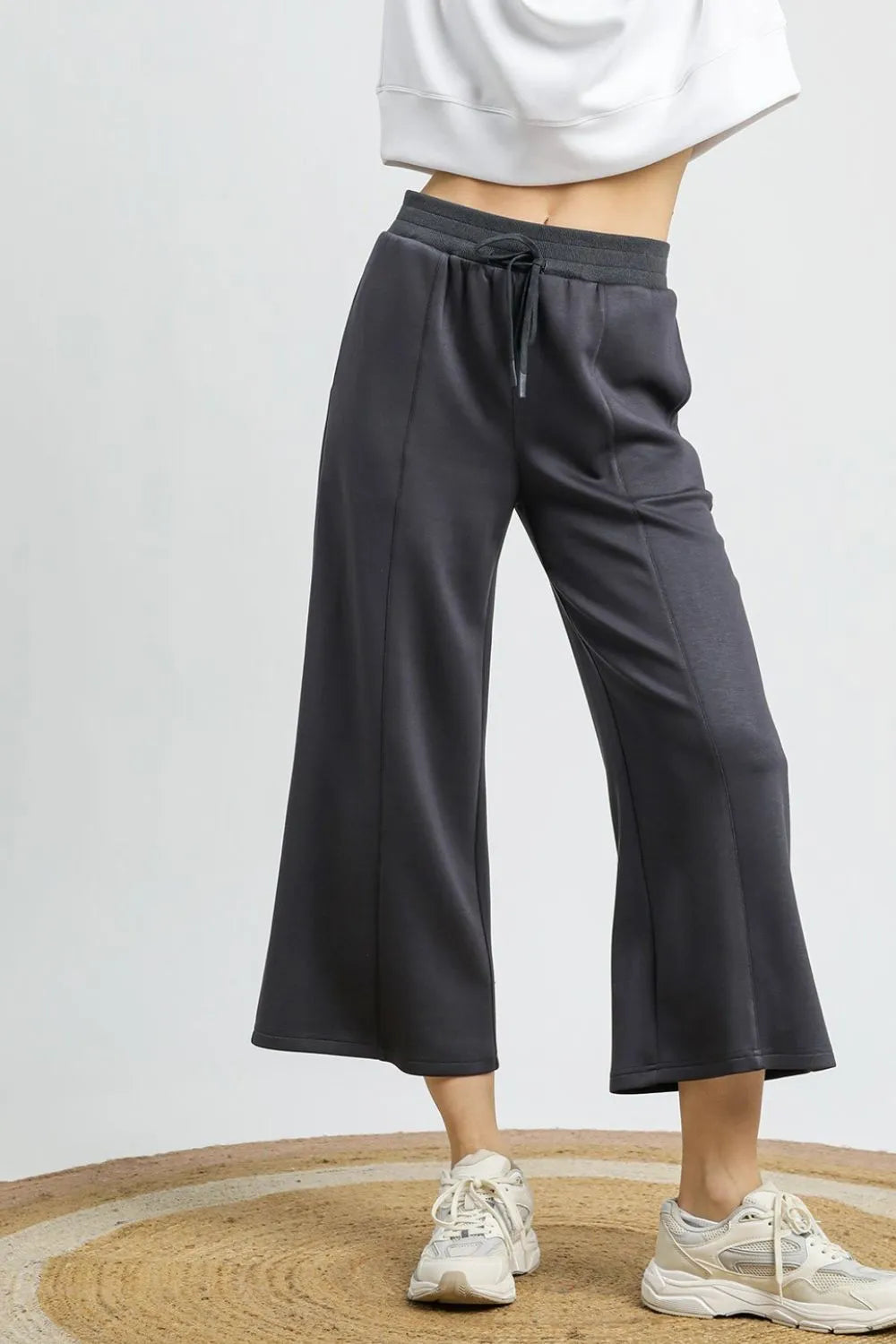 Drawstring Wide Leg Cropped Pants