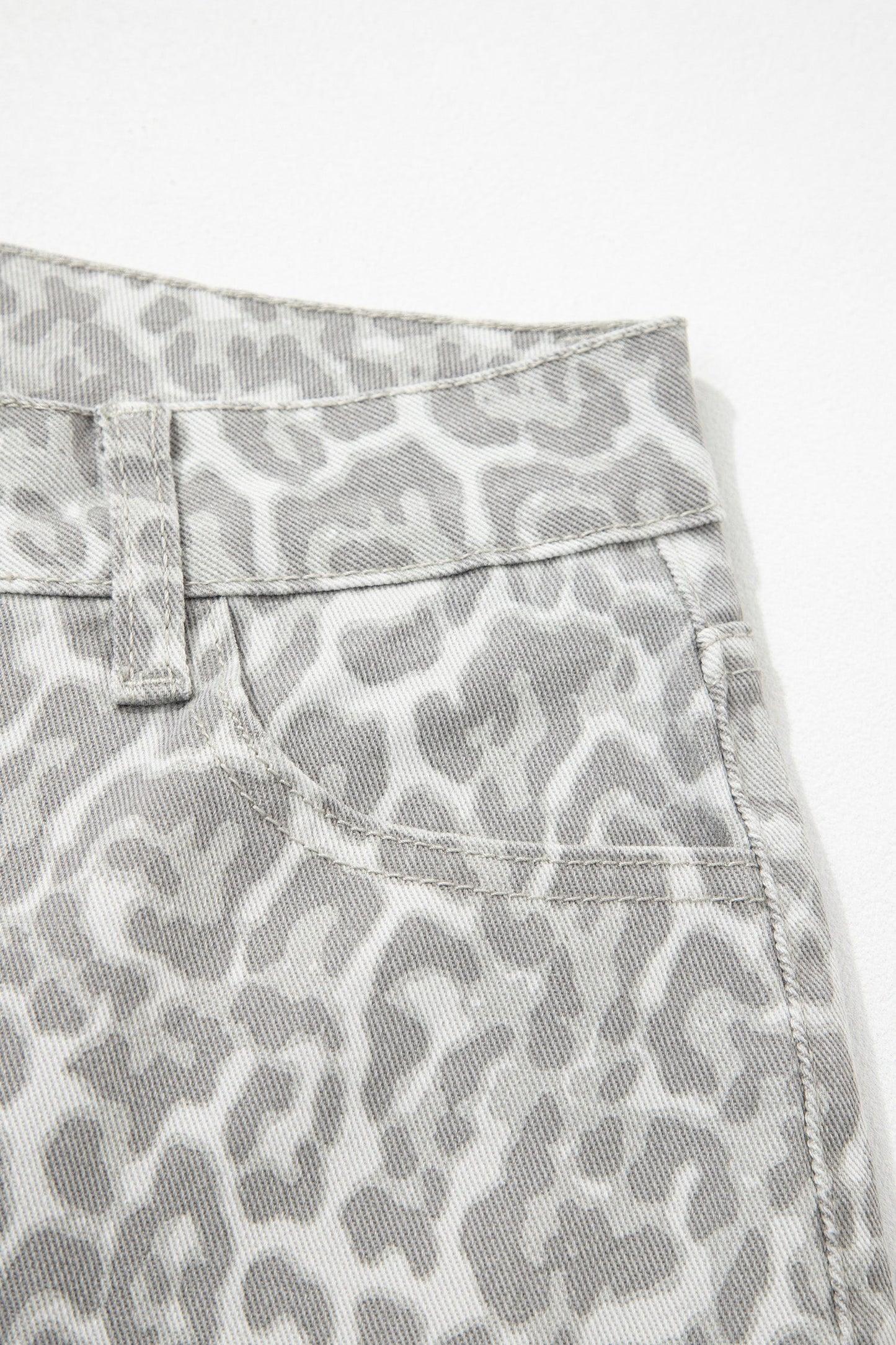 Gray Leopard Frayed Edge Wide Leg High Waist Jeans