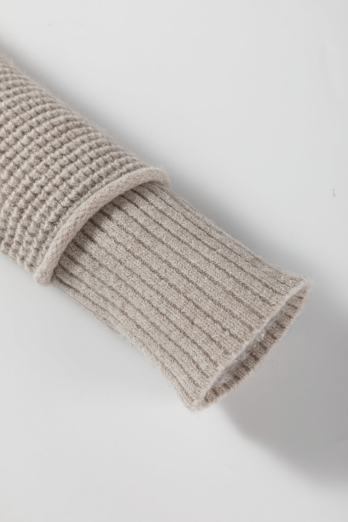 Gray Morn Waffle Texture Knit Ribbed High Neck Drop Shoulder Sweater