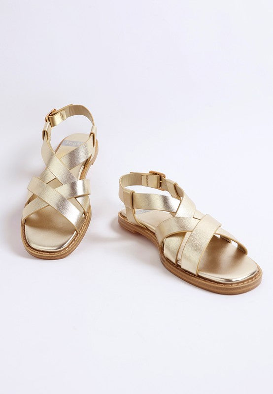 Doata Metallic Genuine Leather Buckled Flats