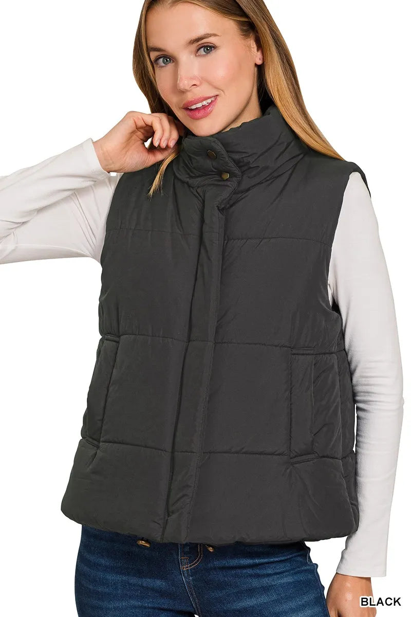 High Neck Zip-Up Vest Coat