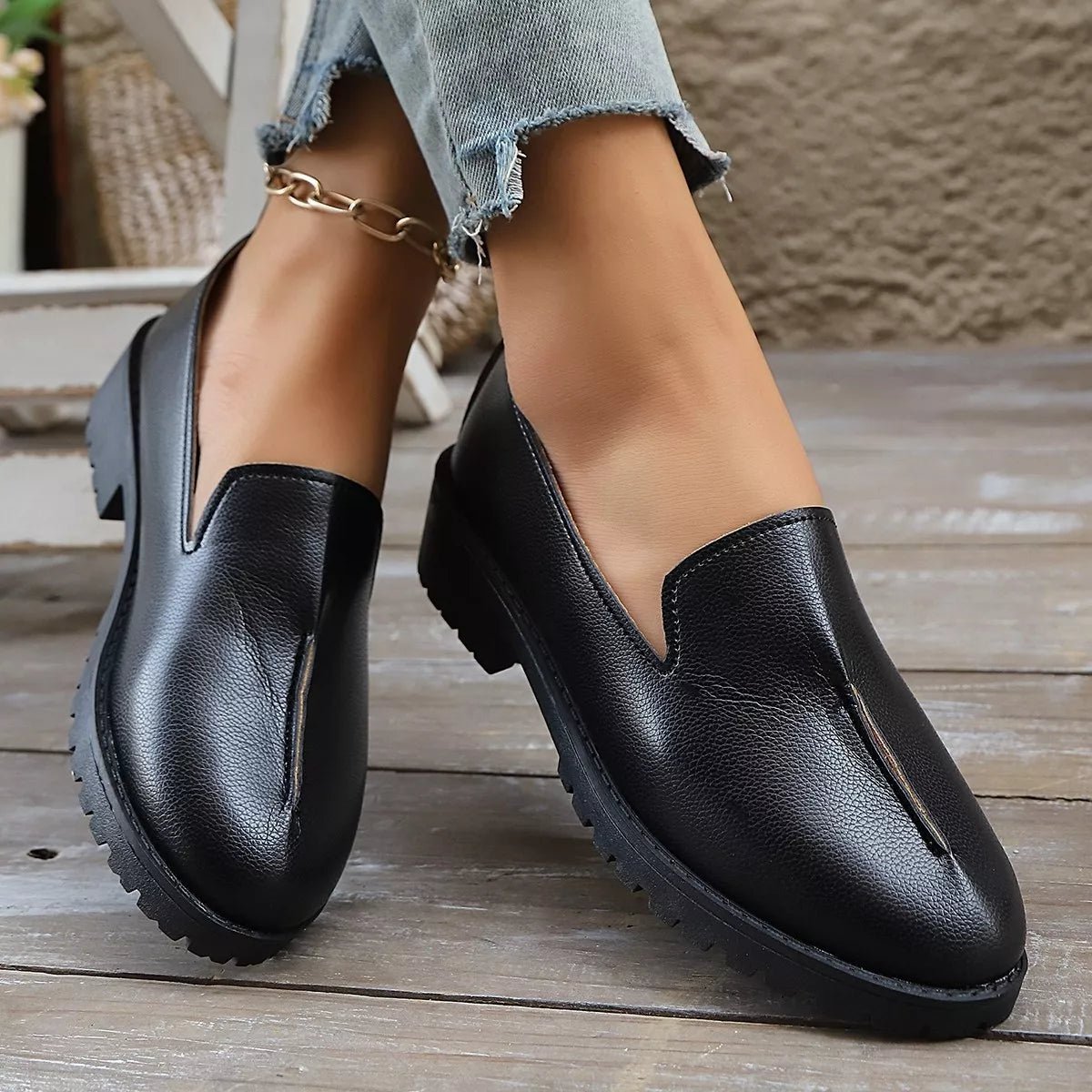 Round Toe Block Heels Loafers - Loving It Shop