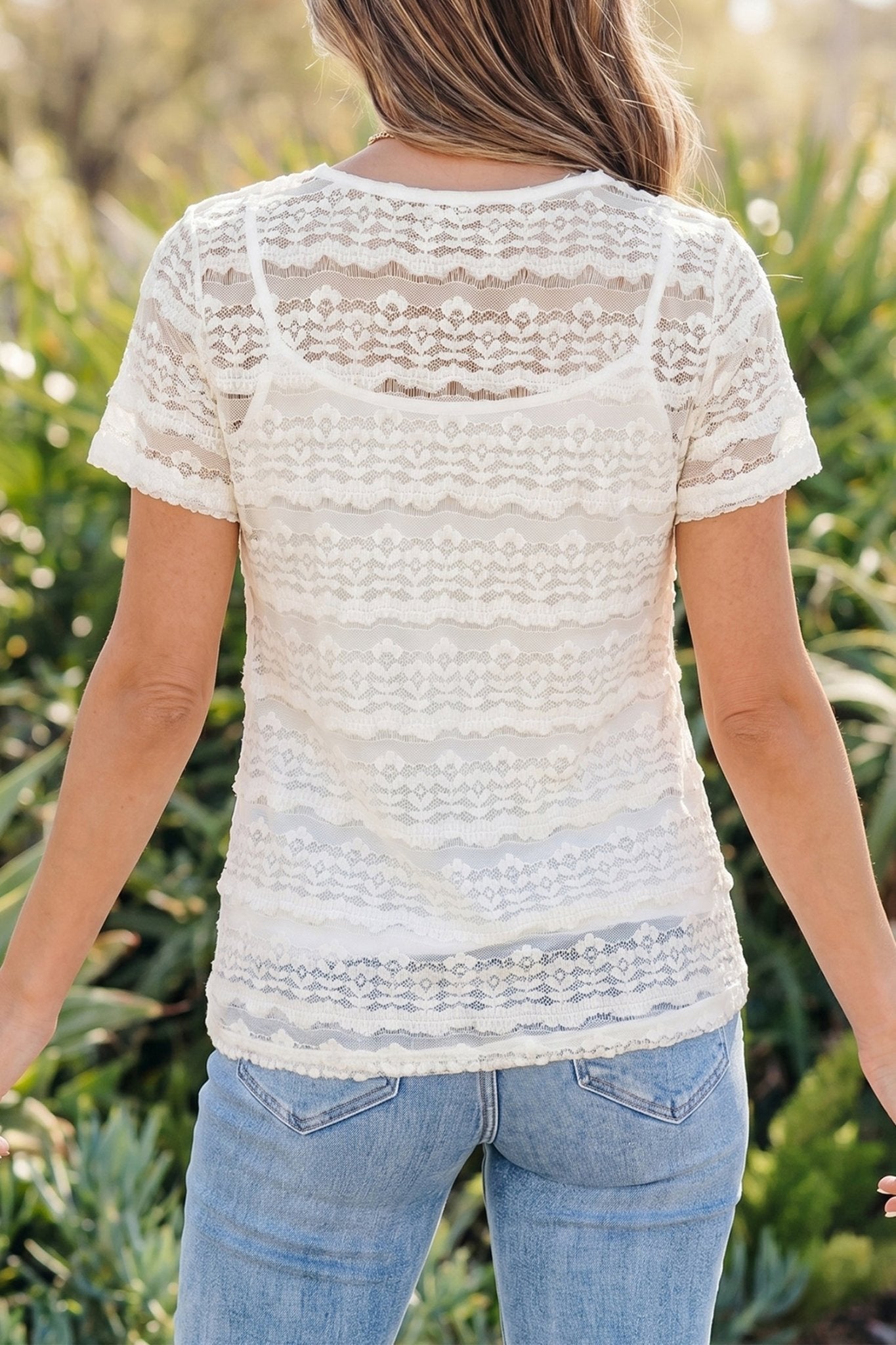 White Sheer Lace Short Sleeve Top - Loving It Shop