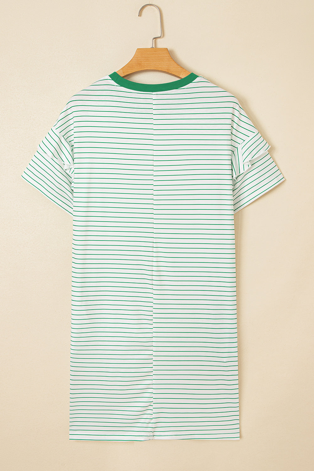 White Stripe Ruffle Short Sleeve T Shirt Mini Dress