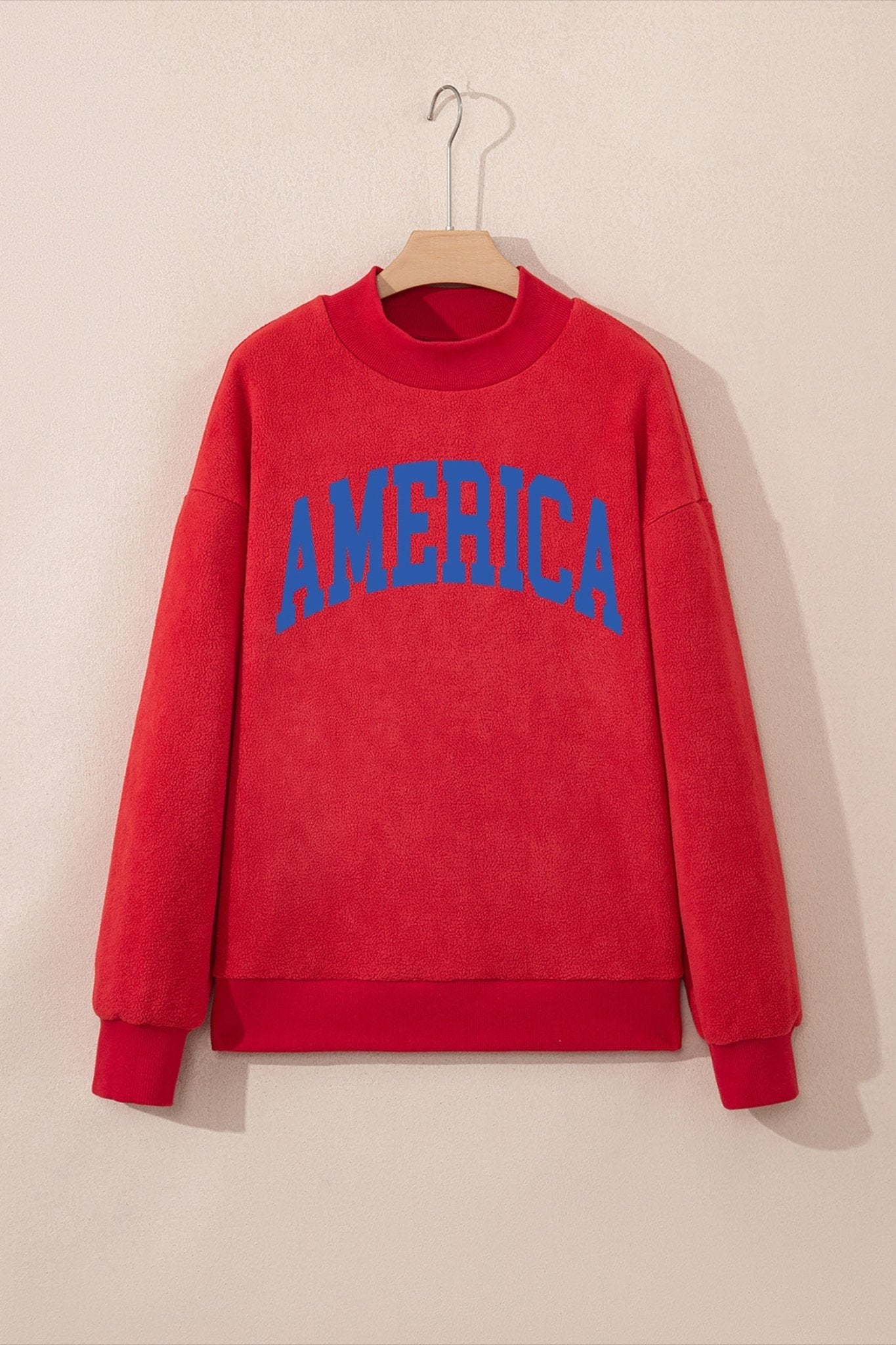 Racing Red Mock Neck Reversible USA/America Graphic Sweatshirt - Loving It Shop
