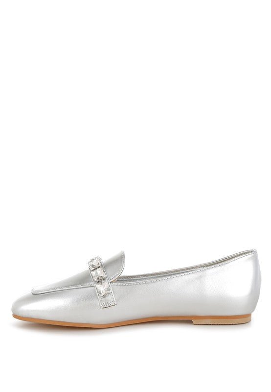 Celosia Metallic Diamante Strap Loafers - Loving It Shop