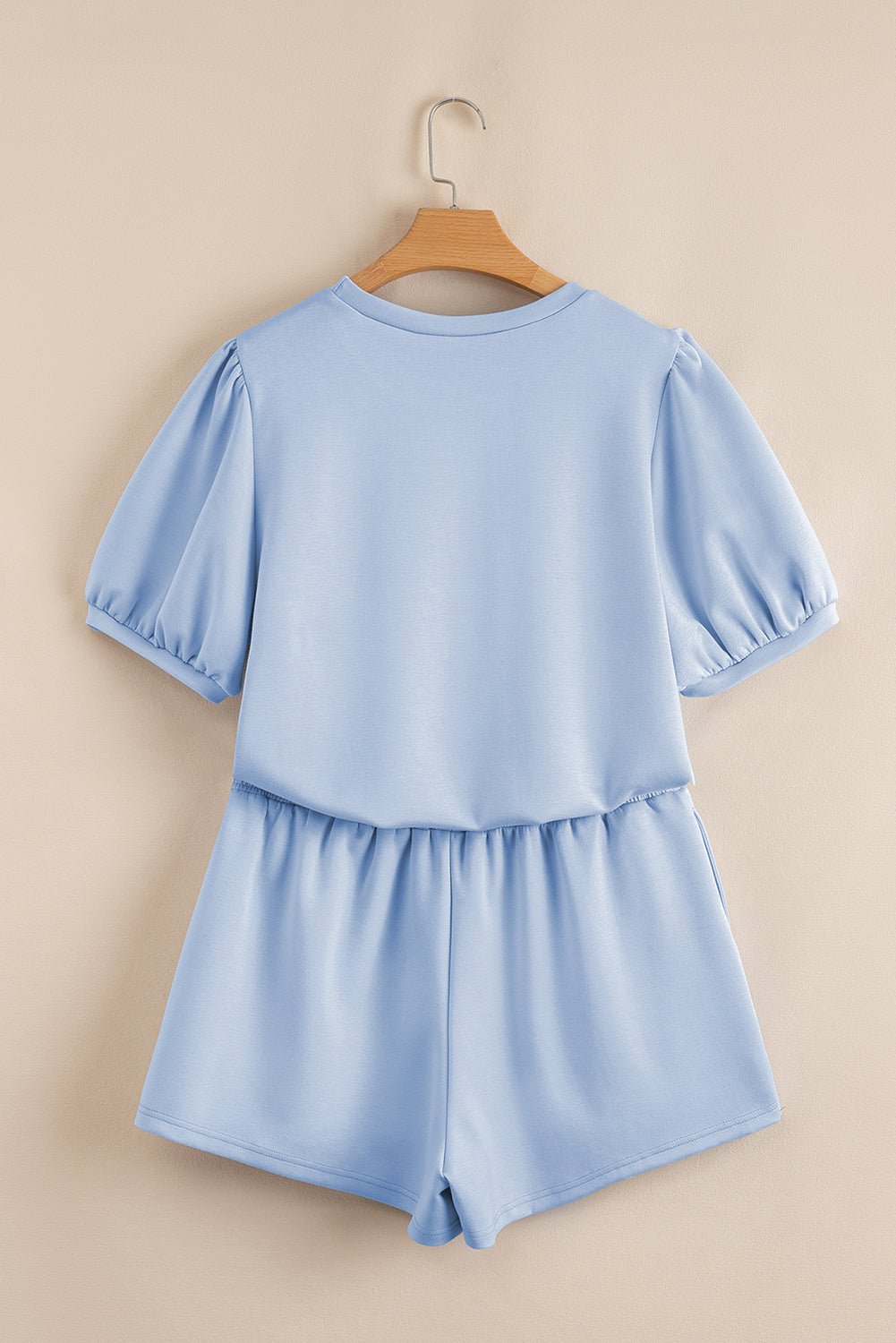 Beau Blue Puff Sleeve Pearl Embellished Scallop Trim Top 2 Piece Skort Set - Loving It Shop