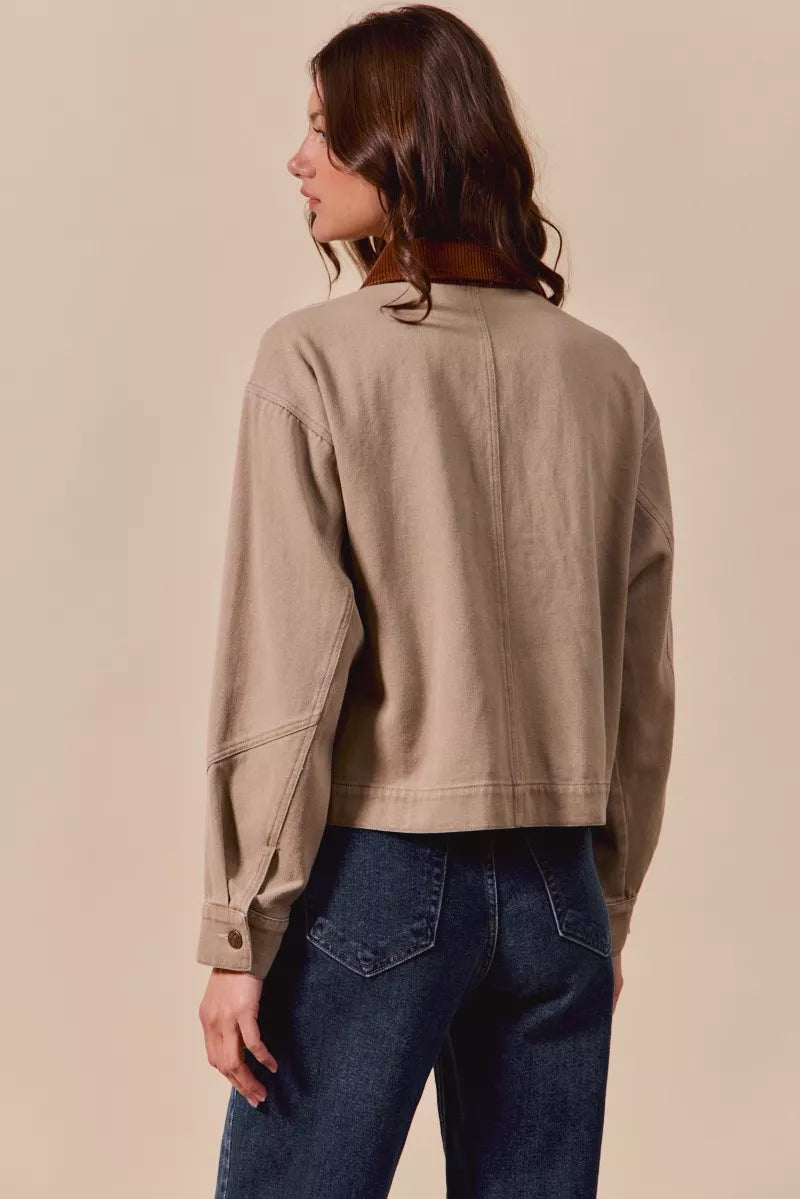 Cotton Twill Cropped Barn Jacket wtih Collar