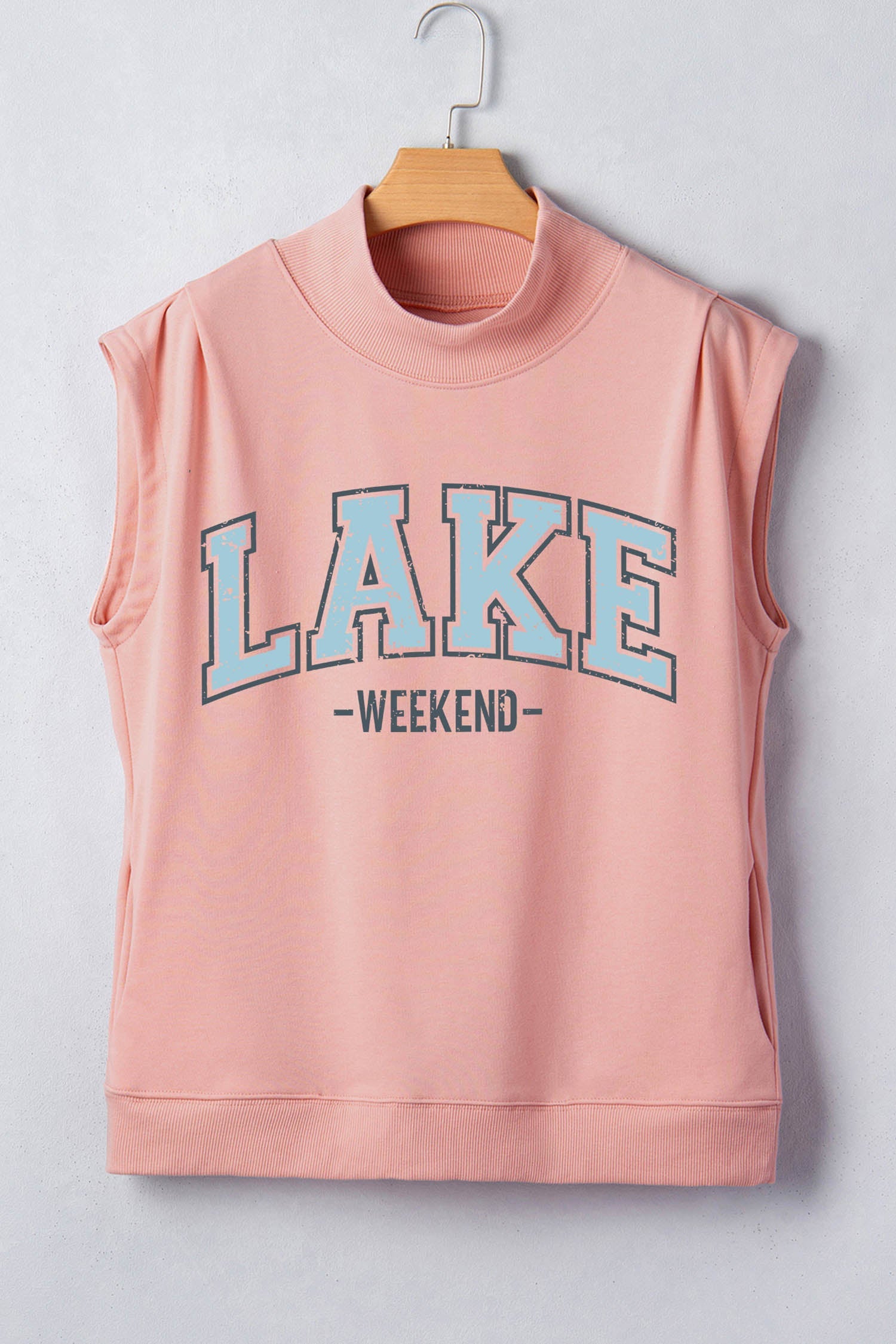 Pink Lake Weekend Graphic High Neck Short Sleeve Top - Loving It Shop